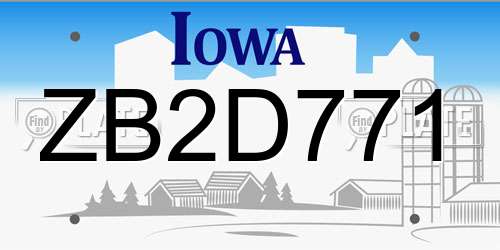 ZB2D771 Iowa License Plate