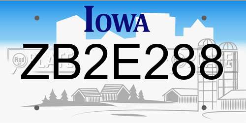 ZB2E288 Iowa License Plate