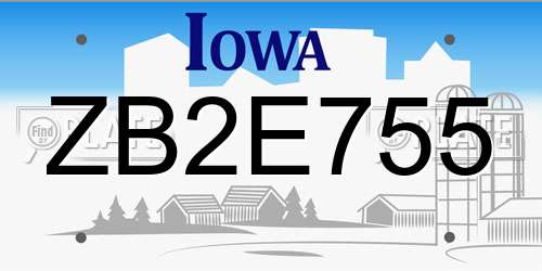 ZB2E755 Iowa License Plate