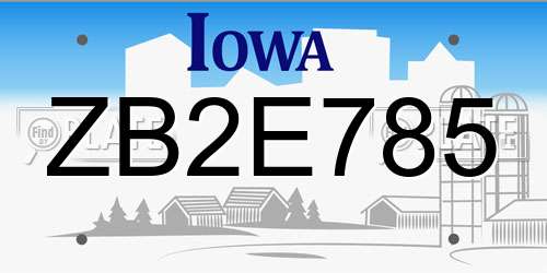 ZB2E785 Iowa License Plate