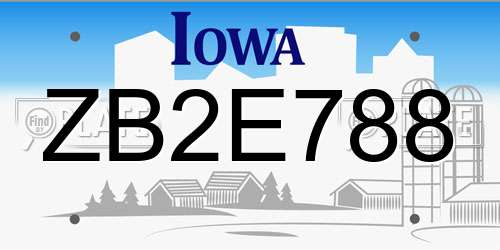 ZB2E788 Iowa License Plate