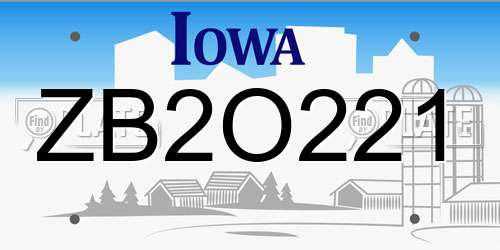 ZB2O221 Iowa License Plate