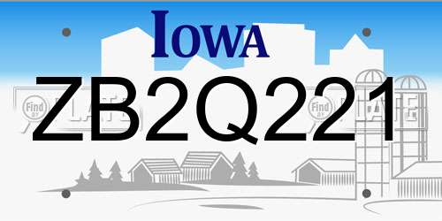 ZB2Q221 Iowa License Plate