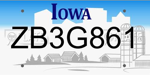 ZB3G861 Iowa License Plate