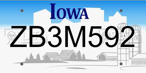 ZB3M592 Iowa License Plate