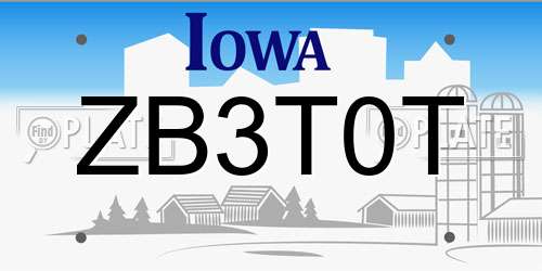 ZB3T0T Iowa License Plate