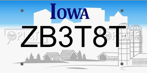 ZB3T8T Iowa License Plate