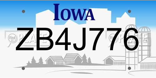 ZB4J776 Iowa License Plate
