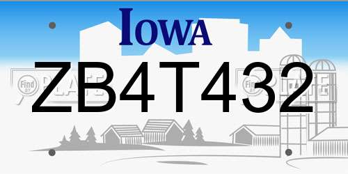 ZB4T432 Iowa License Plate