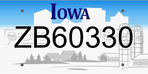 ZB60330 Iowa License Plate
