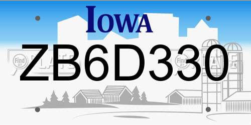 ZB6D330 Iowa License Plate
