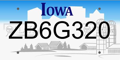 ZB6G320 Iowa License Plate