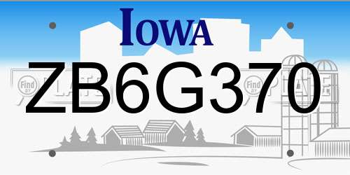 ZB6G370 Iowa License Plate