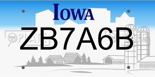 ZB7A6B Iowa License Plate