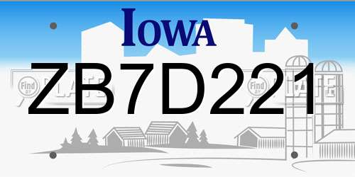 ZB7D221 Iowa License Plate