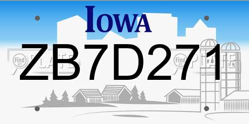 ZB7D271 Iowa License Plate