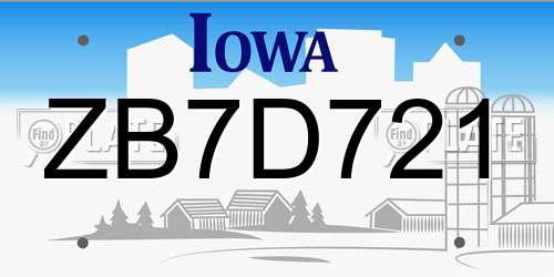ZB7D721 Iowa License Plate
