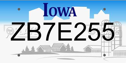 ZB7E255 Iowa License Plate