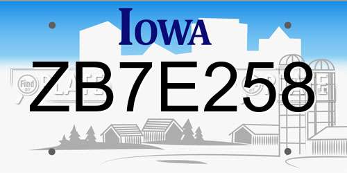 ZB7E258 Iowa License Plate