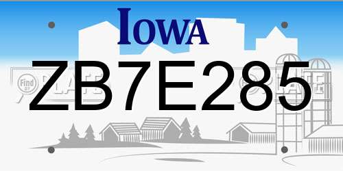 ZB7E285 Iowa License Plate