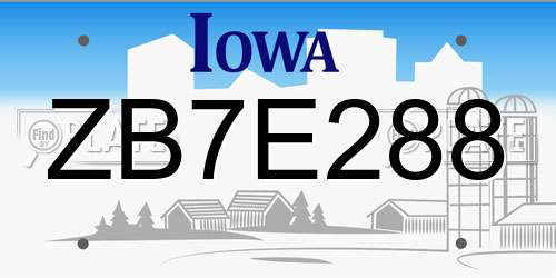 ZB7E288 Iowa License Plate