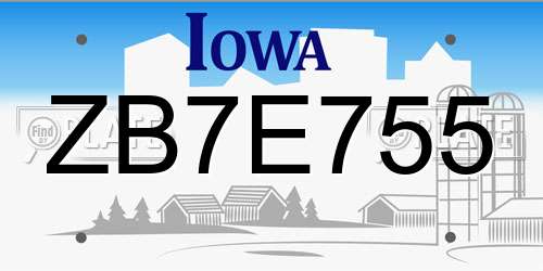 ZB7E755 Iowa License Plate