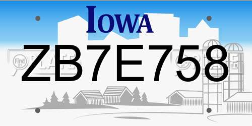 ZB7E758 Iowa License Plate