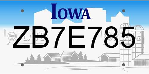 ZB7E785 Iowa License Plate