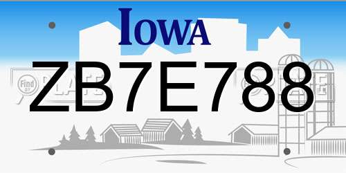 ZB7E788 Iowa License Plate