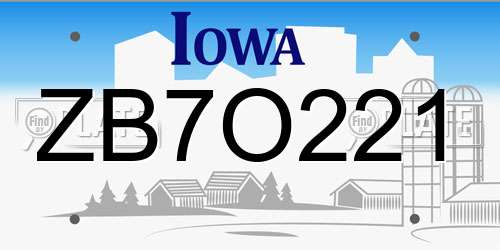 ZB7O221 Iowa License Plate