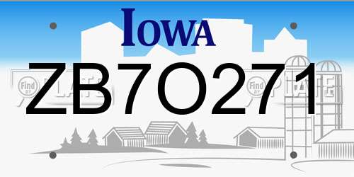 ZB7O271 Iowa License Plate