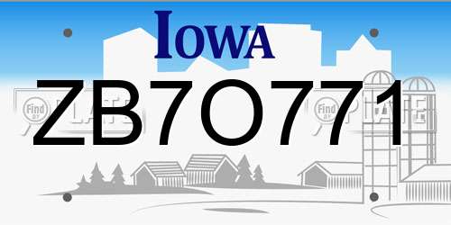 ZB7O771 Iowa License Plate