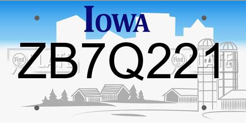 ZB7Q221 Iowa License Plate