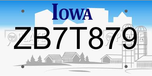 ZB7T879 Iowa License Plate