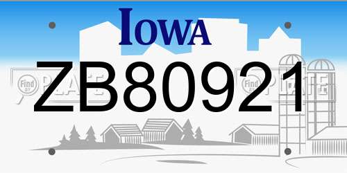 ZB80921 Iowa License Plate