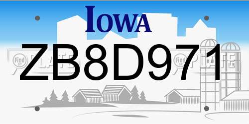 ZB8D971 Iowa License Plate
