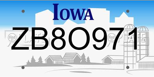 ZB8O971 Iowa License Plate