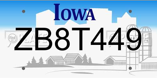 ZB8T449 Iowa License Plate