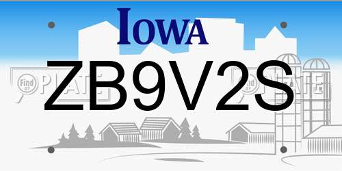 ZB9V2S Iowa License Plate