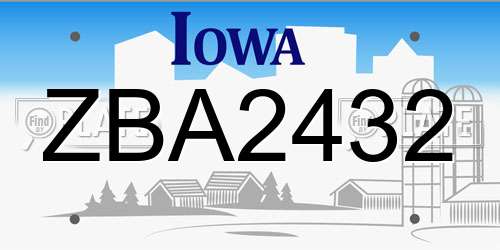 ZBA2432 Iowa License Plate