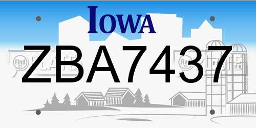 ZBA7437 Iowa License Plate