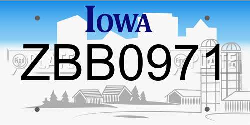 ZBB0971 Iowa License Plate