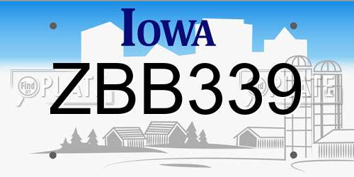 ZBB339 Iowa License Plate