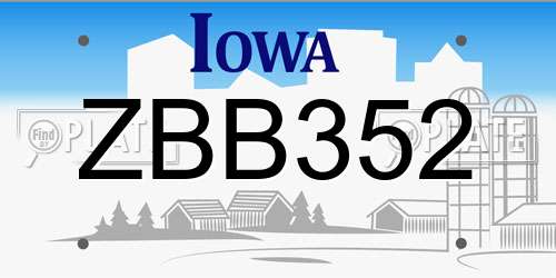 ZBB352 Iowa License Plate