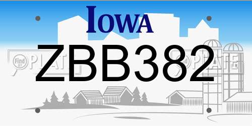 ZBB382 Iowa License Plate