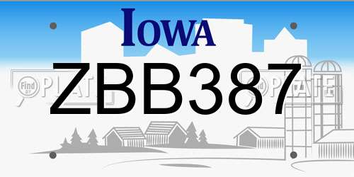 ZBB387 Iowa License Plate