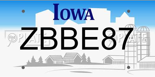 ZBBE87 Iowa License Plate