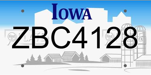 ZBC4128 Iowa License Plate