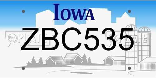 ZBC535 Iowa License Plate