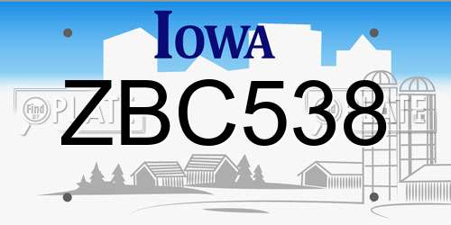 ZBC538 Iowa License Plate